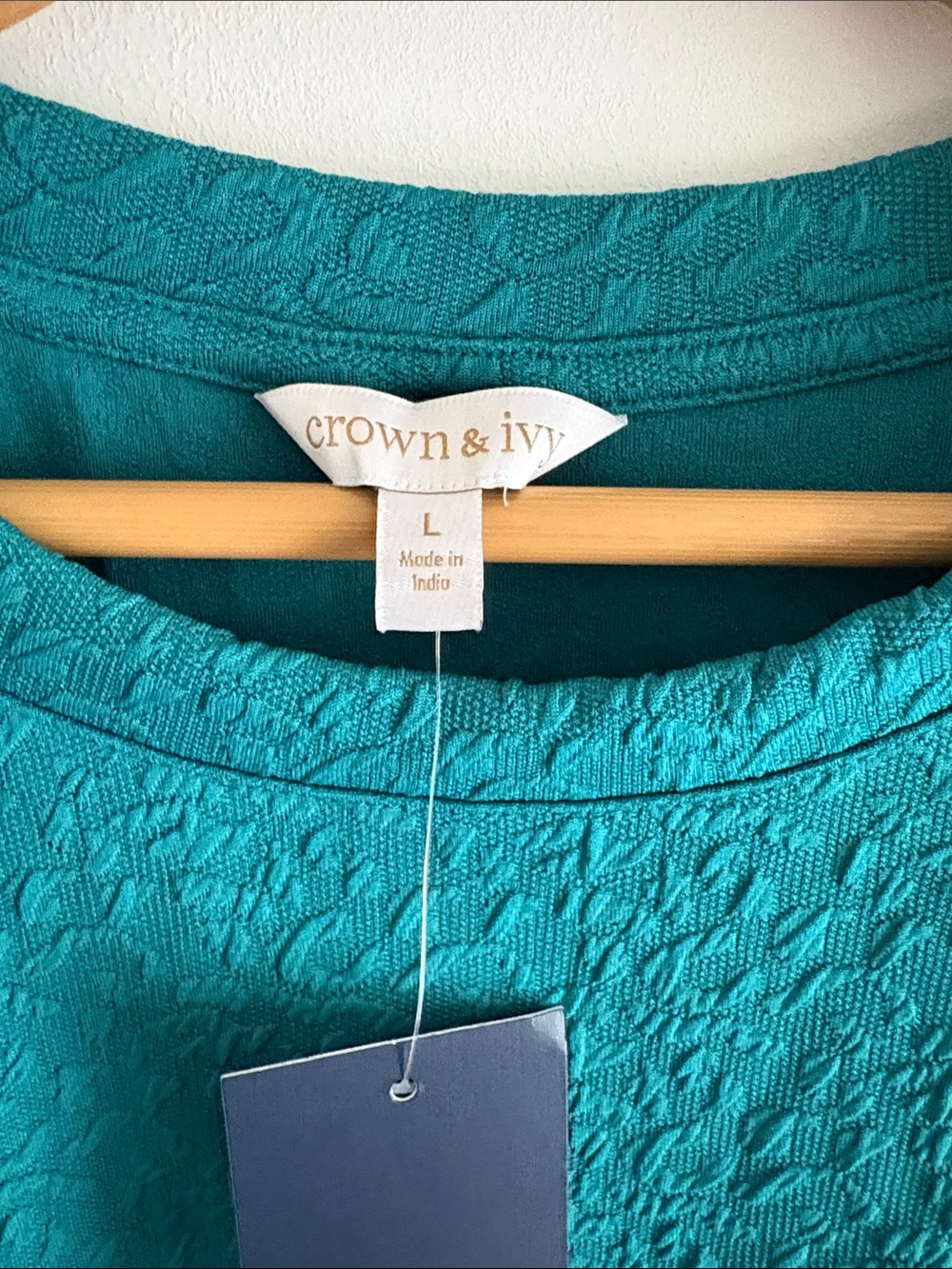 Crown & ivy Teal Textured Puff-Sleeve Top Womens Turquoise - Picture 2 of 6